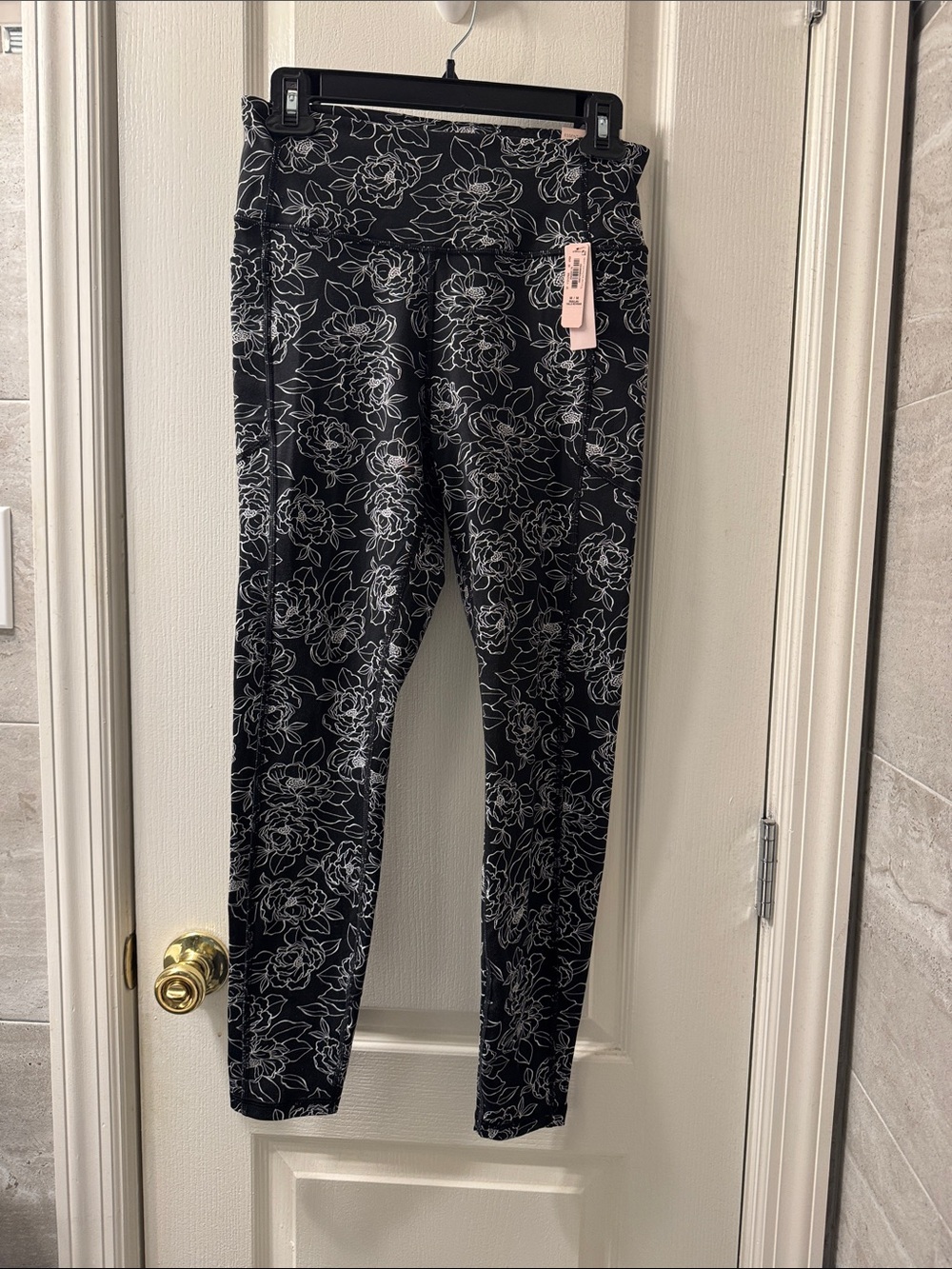 Victoria's Secret Black Leggings with White Floral Outline